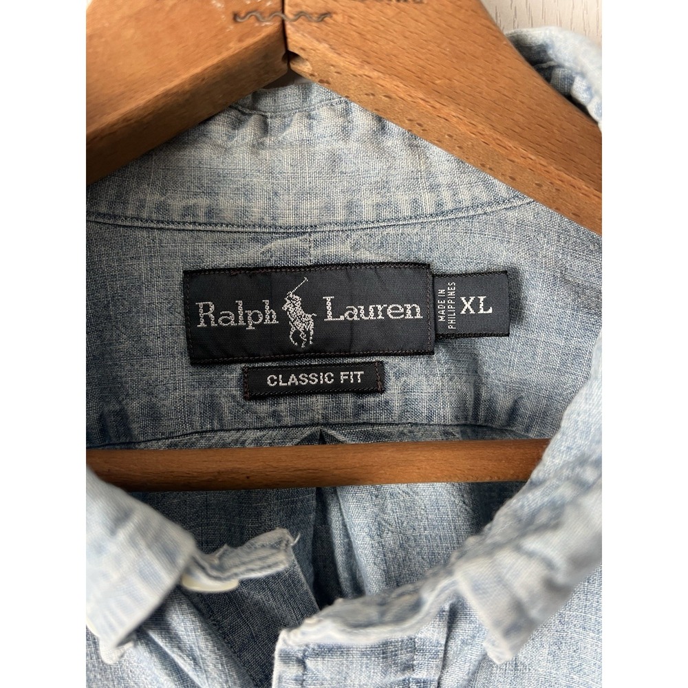 Ralph Lauren Chambray Shirt Mens XL Classic Fit Blue Button Down Pony Cotton - Picture 3 of 8